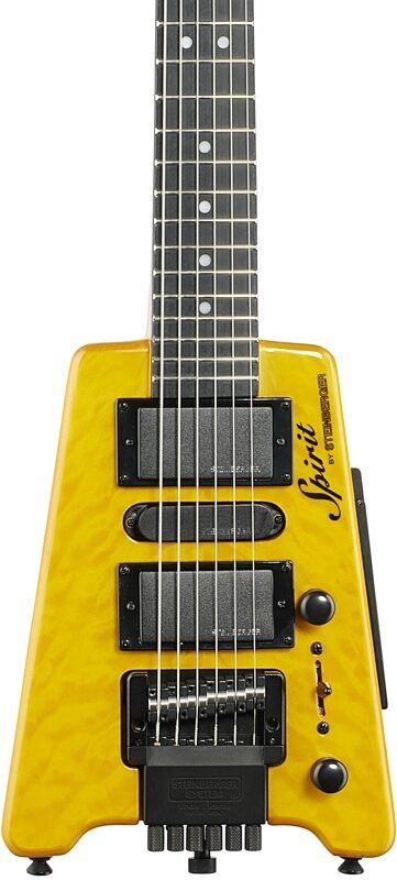 Steinberger GT-PRO Quilt Deluxe Electric Guitar (with Gig Bag), Transparent Amber, Body Straight Front