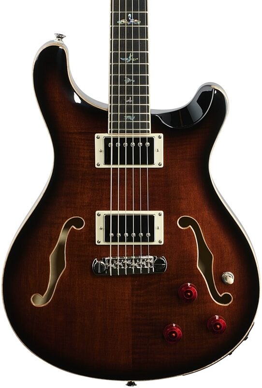 PRS Paul Reed Smith SE Hollowbody II Piezo Electric Guitar (with Case), Black Gold Burst, Body Straight Front