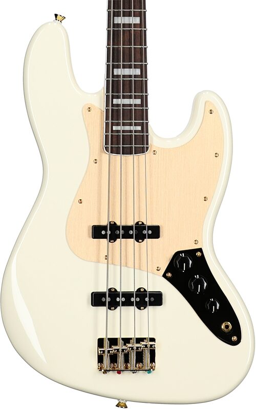 Squier 40th Anniversary Jazz Gold Edition Electric Bass, with Laurel Fingerboard, Olympic White, Body Straight Front
