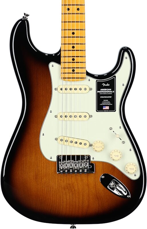 Fender American Pro II Stratocaster Electric Guitar, Maple Fingerboard (with Case), 70th Anniversary 2-Color Sunburst, Body Straight Front
