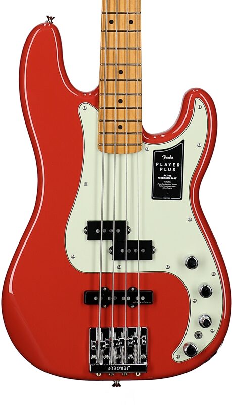 Fender Player Plus Precision Electric Bass, Maple Fingerboard (with Gig Bag), Fiesta Red, Body Straight Front