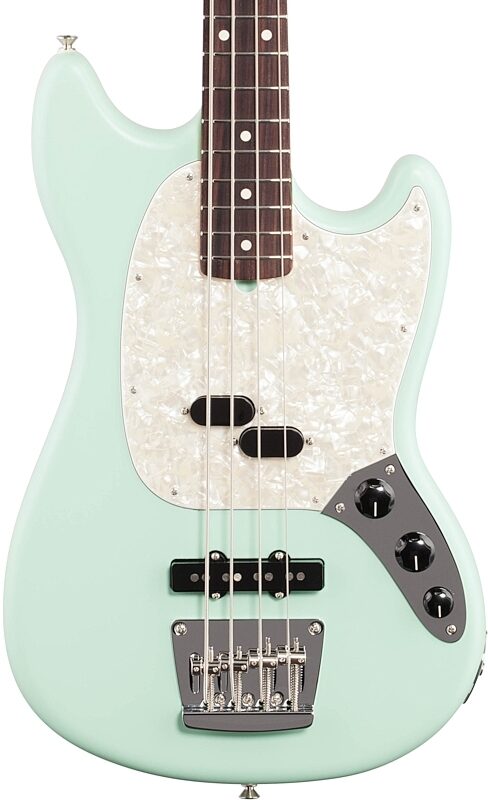 Fender American Performer Mustang Electric Bass Guitar, Rosewood Fingerboard (with Gig Bag), Satin Surf Green, Body Straight Front