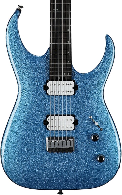 Jackson Pro Series Signature Misha Mansoor Juggernaut HT6 Electric Guitar, Caramelized Maple Fingerboard, Blue Sparkle, Body Straight Front