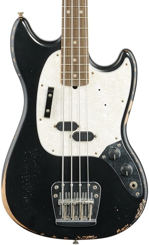 Fender JMJ Road Worn Mustang Electric Bass (with Gig Bag), Black, Body Straight Front