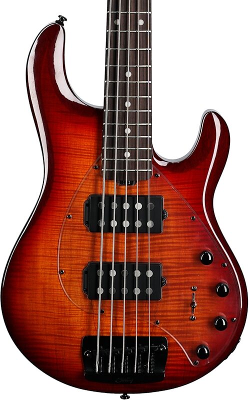 Sterling by Music Man Ray35HH Spalted Maple Electric Bass (with Gig Bag), Blood Orange Burst, Body Straight Front