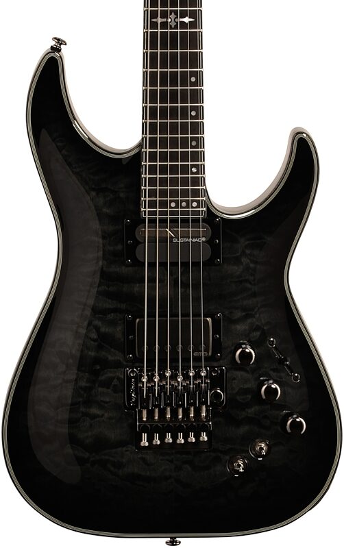 Schecter Hellraiser Hybrid C-1FRS Electric Guitar, Transparent Black Burst, Body Straight Front