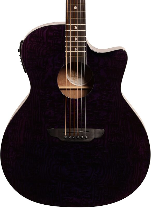 Luna Gypsy Quilt Top Acoustic-Electric Guitar, Transparent Purple, Body Straight Front