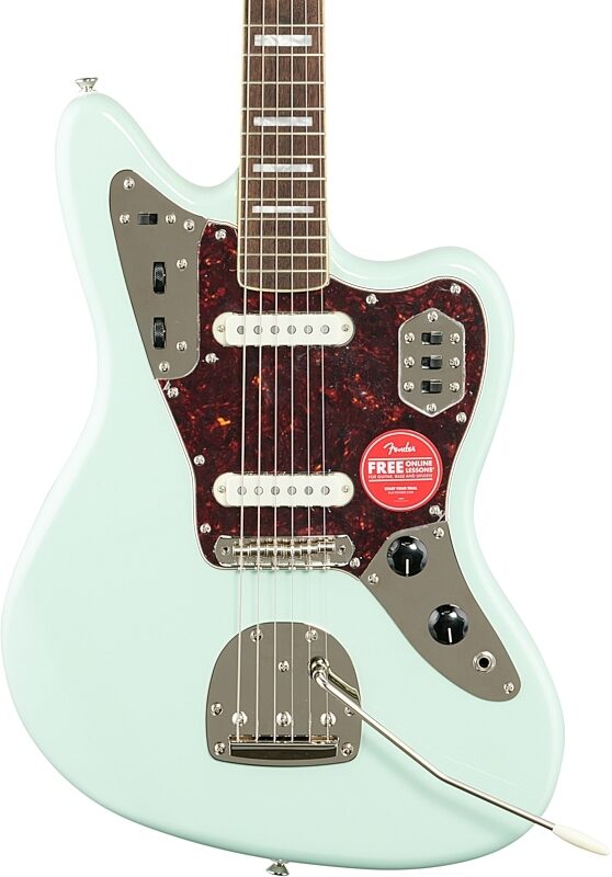 Squier Classic Vibe '70s Jaguar Electric Guitar, with Laurel Fingerboard, Surf Green, Body Straight Front