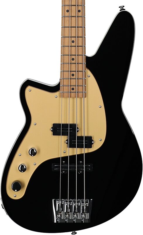 Reverend Decision P Electric Bass, Left-Handed, Midnight Black, Maple Fretboard, Body Straight Front