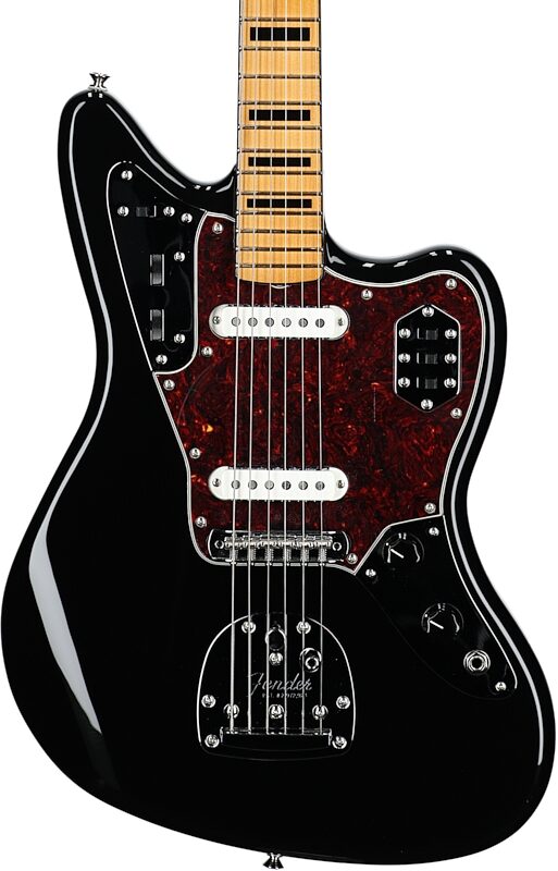 Fender Vintera II '70s Jaguar Electric Guitar, Maple Fingerboard (with Gig Bag), Black, Body Straight Front