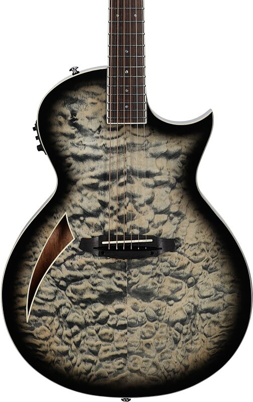 ESP LTD TL-6QM Acoustic-Electric Thinline Electric Guitar, Charcoal Burst, Body Straight Front