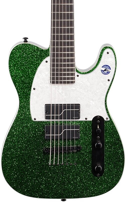 ESP LTD SCT-607B Stephen Carpenter Baritone Electric Guitar, 7-String (with Case), Green Sparkle, Body Straight Front