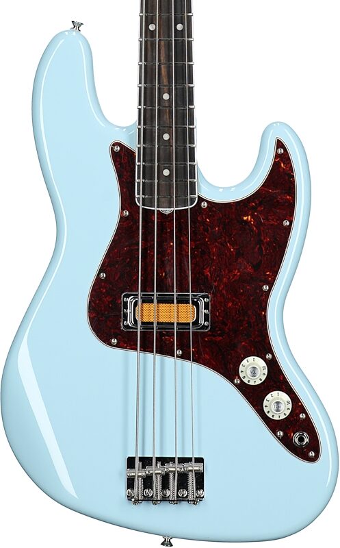 Fender Gold Foil Jazz Bass Guitar (with Gig Bag), Sonic Blue, Body Straight Front