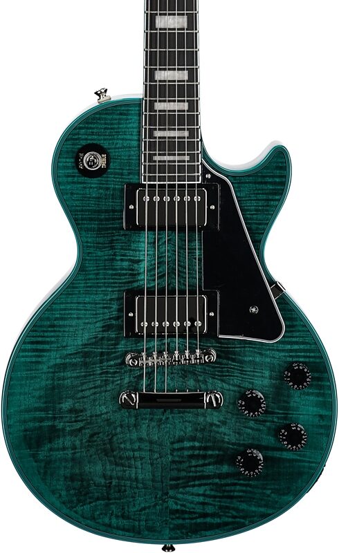 Epiphone Exclusive Inspired by Gibson Les Paul Custom Widow Electric Guitar (with Gig Bag), Peacock Green, Body Straight Front