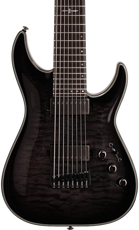 Schecter Hellraiser Hybrid C-8 Electric Guitar, 8-String, Transparent Black Burst, Body Straight Front