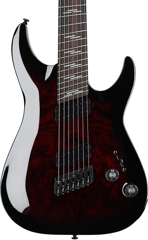 Schecter Omen Elite-7 Multiscale Electric Guitar, 7-String, Black Cherry Burst, Body Straight Front