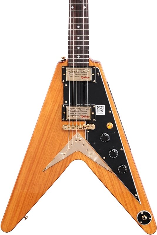 Epiphone 1958 Korina Flying V Electric Guitar, Antique Natural, Body Straight Front