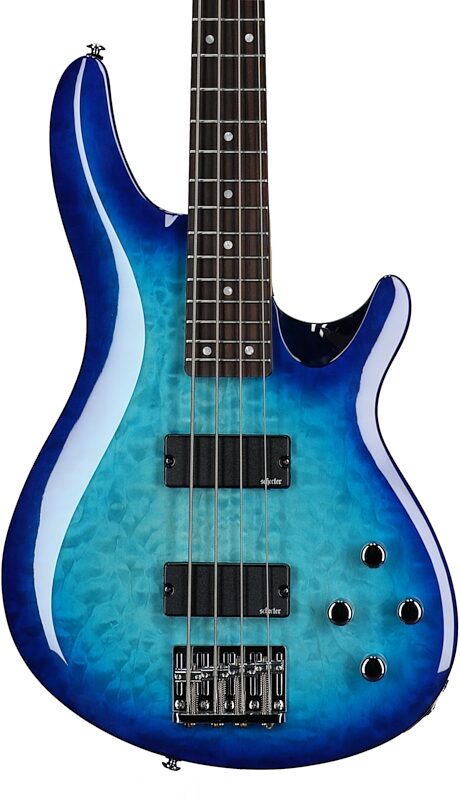 Schecter C-4 Plus Bass Guitar, Ocean Blue Burst, Body Straight Front
