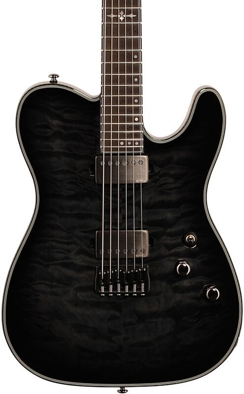 Schecter Hellraiser Hybrid PT Electric Guitar, Transparent Black Burst, Body Straight Front