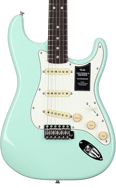 Fender Vintera II '70s Stratocaster Electric Guitar, Rosewood Fingerboard (with Gig Bag), Surf Green, Body Straight Front