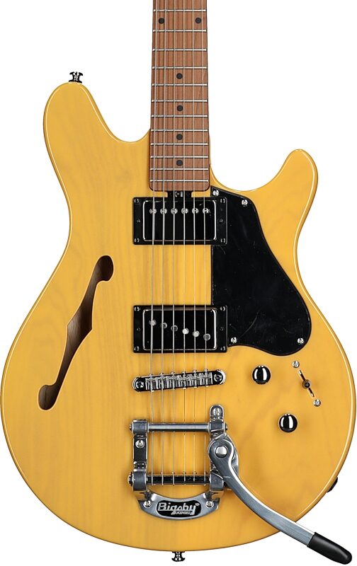 Sterling by Music Man James Valentine Chambered Bigsby Electric Guitar, Butterscotch, Body Straight Front