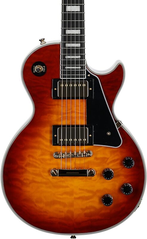 Epiphone Exclusive Les Paul Custom AAA Quilt Top Electric Guitar (with Gig Bag), Ice Tea, Body Straight Front