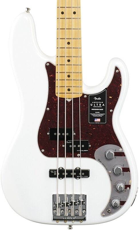 Fender American Ultra Precision Electric Bass, Maple Fingerboard (with Case), Arctic Pearl, Body Straight Front