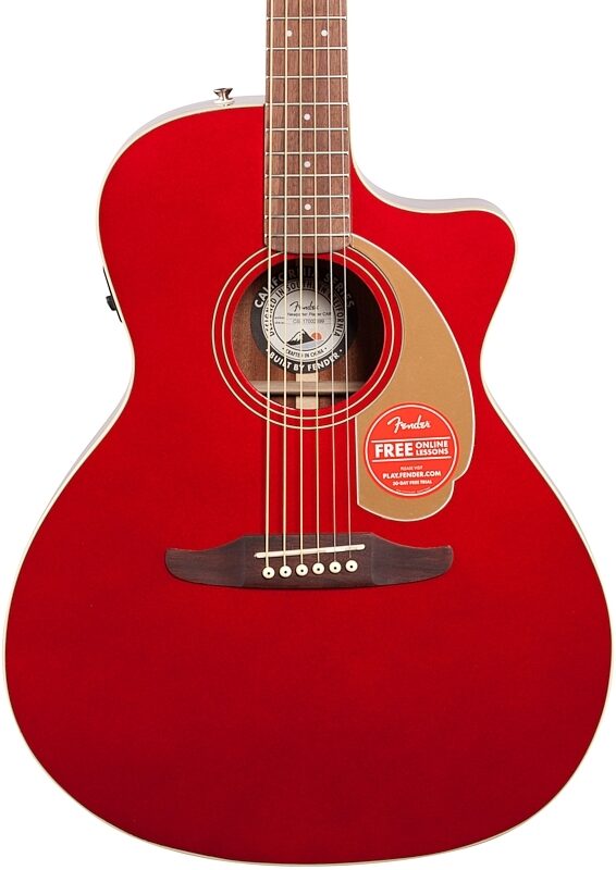 Fender Newporter Player Acoustic-Electric Guitar, Candy Apple Red, Body Straight Front