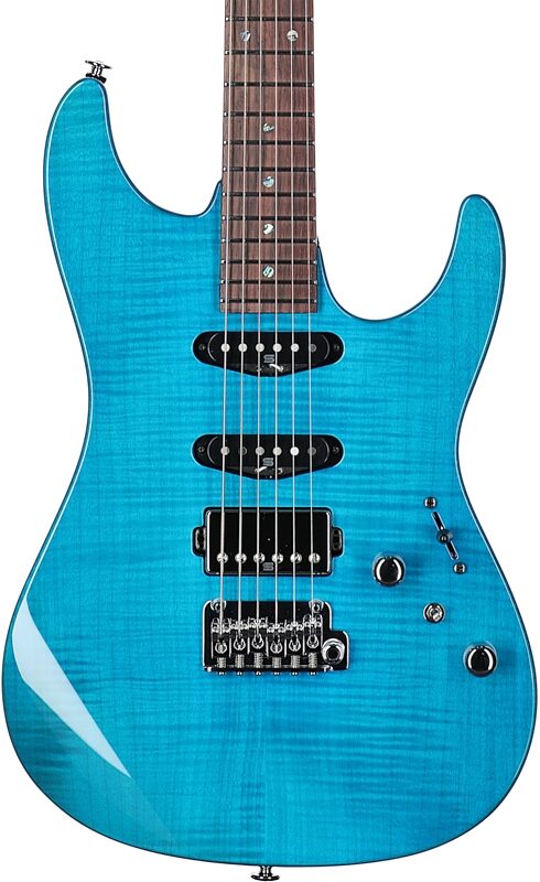 Ibanez MMN-1 Martin Miller Electric Guitar (with Case), Transparent Aqua Blue, Body Straight Front
