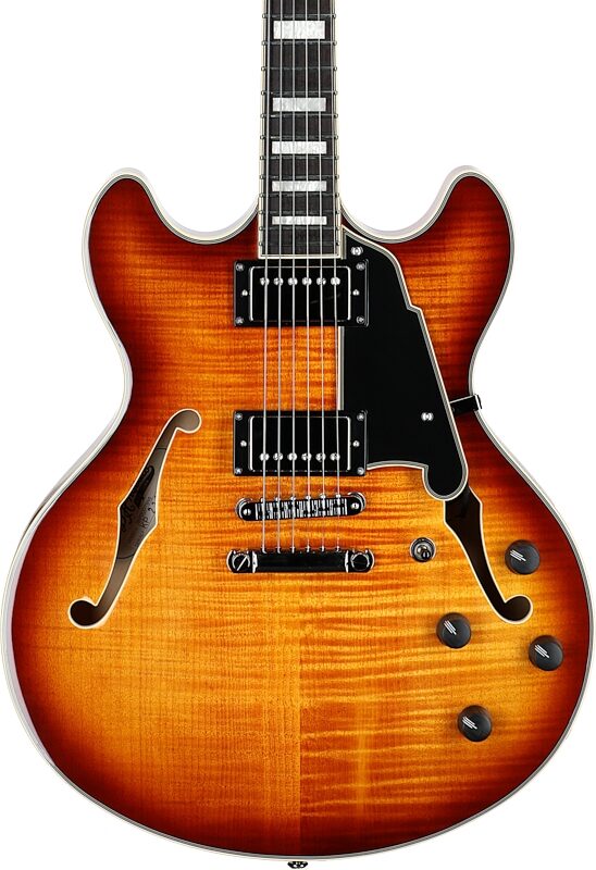 D'Angelico Premier SS Electric Guitar (with Gig Bag), Dark Iced Tea Burst, Body Straight Front