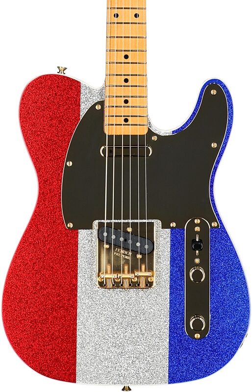 Fender Limited Edition Buck Owens Telecaster Electric Guitar, Maple Fingerboard (with Case), Red Silver Blue, Body Straight Front