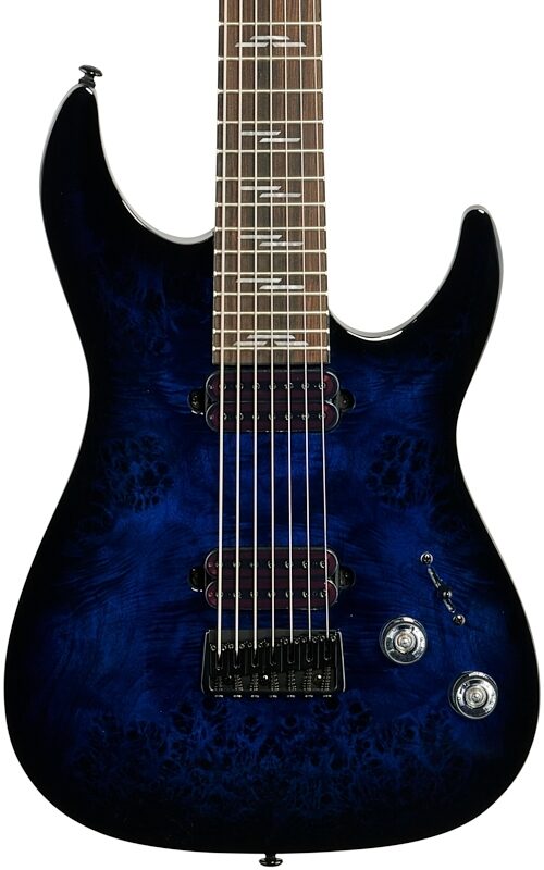 Schecter Omen Elite-7 Electric Guitar, 7-String, See-Thru Blue Burst, Body Straight Front
