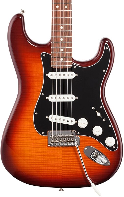 Fender Player Stratocaster Plus Top Pau Ferro Electric Guitar, Tobacco Sunburst, Body Straight Front