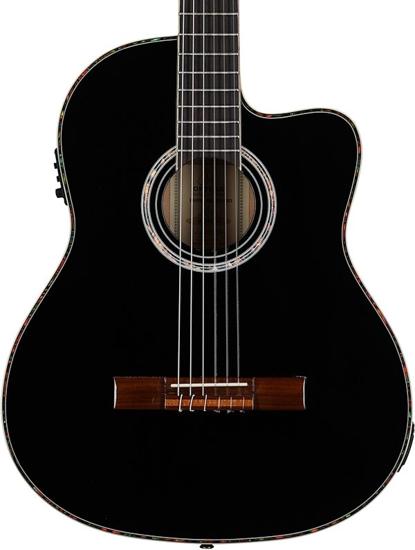 Ortega RCE145 Classical Acoustic-Electric Guitar (with Gig Bag), Black, Body Straight Front