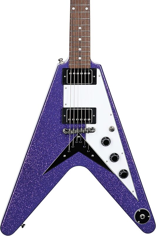 Epiphone Exclusive Flying V Electric Guitar, Purple Sparkle, Body Straight Front