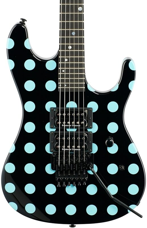 Kramer Nightswan Electric Guitar, Black with Blue Polka Dots, Custom Graphics, Body Straight Front