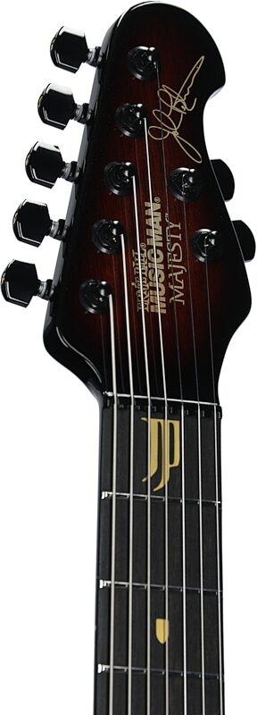 Ernie Ball Music Man Majesty 7 John Petrucci 20th Anniversary Electric Guitar (with Case), Honey Butter Burst, Serial Number M015940, Headstock Left Front