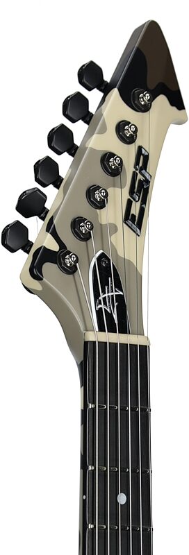 ESP James Hetfield Snakebyte Electric Guitar (with Case), Kuiu Camo, Serial Number E7140232, Headstock Left Front