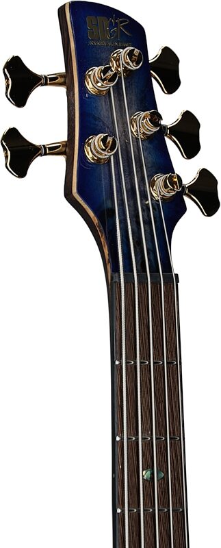 Ibanez SR2605 Premium Electric Bass, 5-String (with Gig Bag), Cerulean Blue Burst, Serial Number 240300088, Headstock Left Front