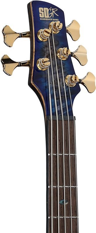 Ibanez SR2605 Premium Electric Bass, 5-String (with Gig Bag), Cerulean Blue Burst, Serial Number 211P04231105020, Headstock Left Front