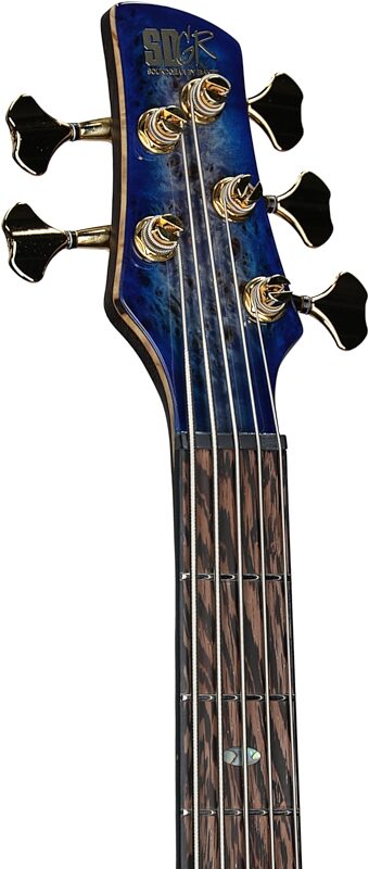 Ibanez SR2605 Premium Electric Bass, 5-String (with Gig Bag), Cerulean Blue Burst, Serial Number 240608607, Headstock Left Front