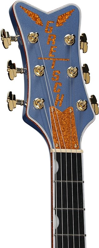 Gretsch Pro Series Falcon Electric Guitar (with Case), Cerulean Smoke, Serial Number JT24103596, Headstock Left Front