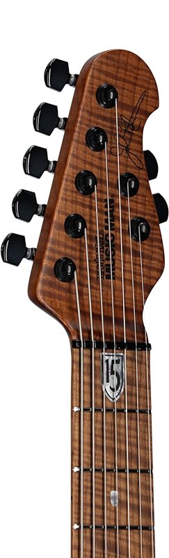 Ernie Ball Music Man John Petrucci JP15 7 Electric Guitar, 7-String (with Case), Tiger Eye Flame, Serial Number K07142, Headstock Left Front