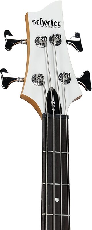 Schecter C-4 Deluxe Bass Guitar, Satin White, Headstock Left Front