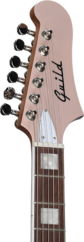 Guild Surfliner Deluxe Electric Guitar, Rose Quartz Metallic, Blemished, Headstock Left Front