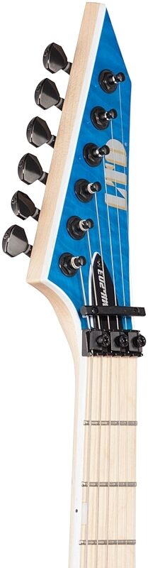 ESP LTD MH203QM Electric Guitar, See Thru Blue, Headstock Left Front