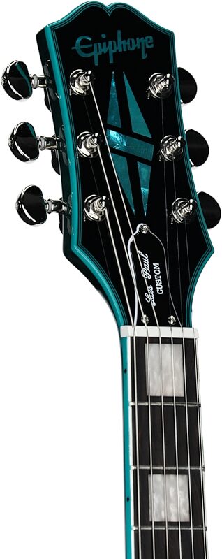 Epiphone Exclusive Inspired by Gibson Les Paul Custom Widow Electric Guitar (with Gig Bag), Peacock Green, Headstock Left Front