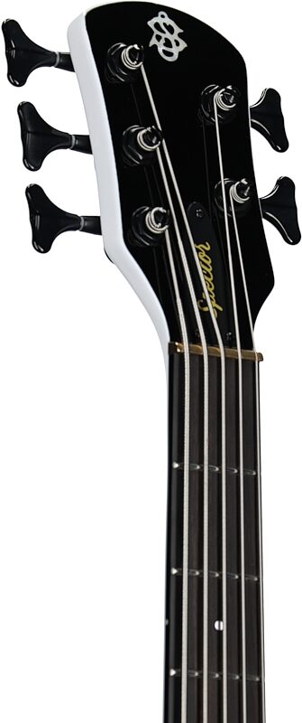 Spector NS Ethos HP 5-String Bass Guitar (with Bag), White Sparkle, Headstock Left Front