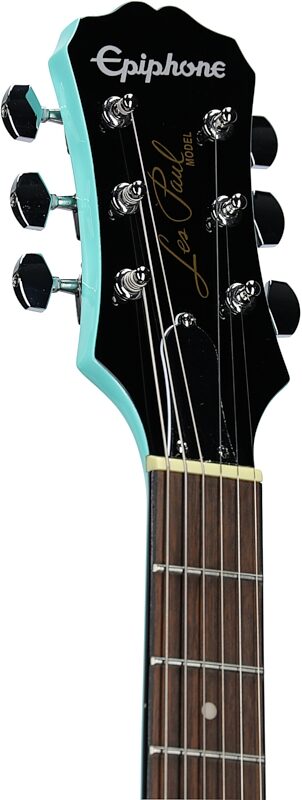 Epiphone Les Paul Melody Maker E1 Electric Guitar, Turquoise, Scratch and Dent, Headstock Left Front