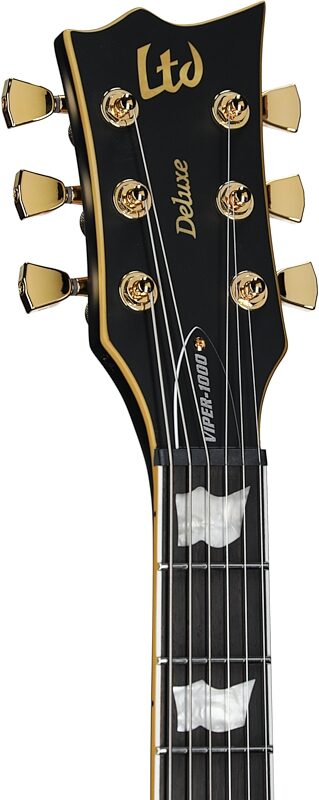 ESP LTD Viper 1000 Electric Guitar, Vintage Black, Headstock Left Front